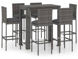 Conjunto de Bar VIDAXL 7 Peças com Almofadas (Cinzento - Rattan - 100x60,5x110,5 cm)