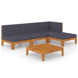 5 pcs conjunto lounge de jardim c/ almofadões acácia maciça