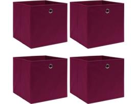 Caixas de arrumação 4 pcs 32x32x32 cm tecido vermelho escuro