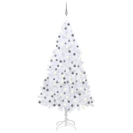 Árvore de Natal artificial + luzes LED e bolas 210cm PVC branco