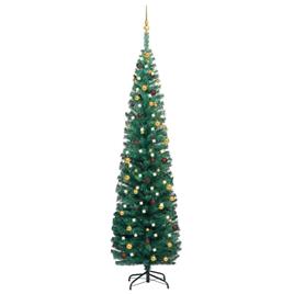 Árvore de Natal artificial fina c/ luzes LED/bolas 240 cm verde