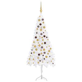 Árvore Natal artif. canto c/ luzes LED/bolas 180 cm PVC branco