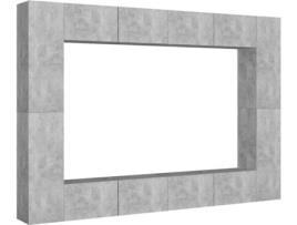 8 pcs conjunto de móveis de TV contraplacado cinzento cimento