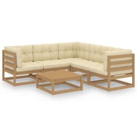Conjunto Lounge de Jardim com Almofadões Pinho Maciço 6 pcs