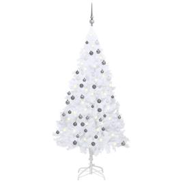 Árvore Natal artificial c/ luzes LED e bolas 150 cm PVC branco