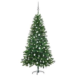 vidaXL Árvore de Natal artificial com luzes LED e bolas 150 cm verde