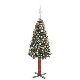 vidaXL Árvore de Natal fina c/ luzes LED e bolas 180 cm PVC verde