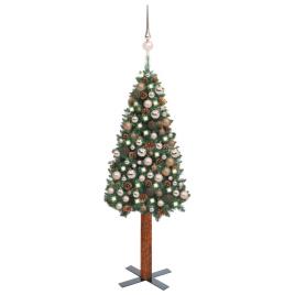 Árvore de Natal fina c/ luzes LED e bolas 180 cm PVC verde