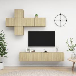 7pcs conjunto de móveis de TV contraplacado cor carvalho sonoma