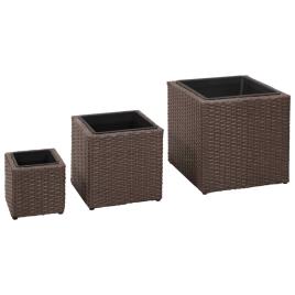 vidaXL Vasos/floreiras de jardim 3 pcs vime PE castanho