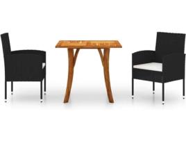 3 pcs conjunto de jantar para jardim preto