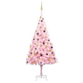 Árvore de Natal artificial c/ luzes LED e bolas 240 cm PVC rosa