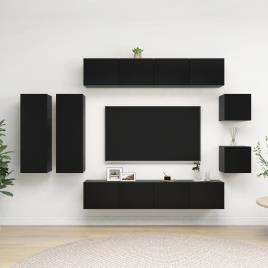 8 pcs conjunto de móveis de TV contraplacado preto