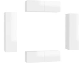 4 pcs conjunto de móveis de TV contraplacado branco brilhante