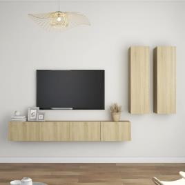 4pcs conjunto de móveis de TV contraplacado cor carvalho sonoma