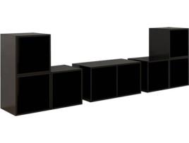 6 pcs conjunto de móveis de TV contraplacado preto