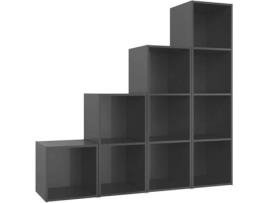 4 pcs conjunto de móveis de TV contraplacado cinzento brilhante
