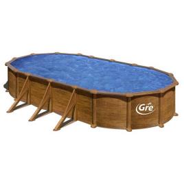 Piscina Aspecto Madeira De Aço Mauritius Ø 550 x 132 cm Brown / Blue