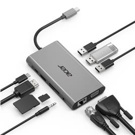 Adaptador ACER 10in1 TypeC P/ 3xUSB3.0 1xHDMI 1xVGA 1xSD