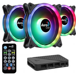 Ventoinha AEROCOOL DUO 12 PRO 3X12CM ARGB FAN KIT, DOUBLE RING, H66F HUB, REMOTE CONTROL - DUO12PRO