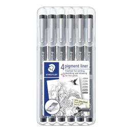 STAEDTLER Canetas de Traço Fino, Delineador de Pigmento, Tamanhos de Pontas Variados, Corpo Cinzento, Tinta Preta