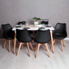 Conjunto Mesa Tower Retangular 120 x 80 cm Branca e Pack 6 Cadeiras Synk Basic - Preto