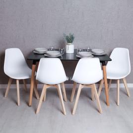 Conjunto Mesa Tower Retangular 120 x 80 cm Preta e Pack 4 Cadeiras Synk Basic - Branco