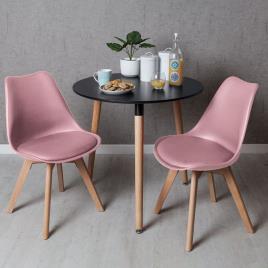 Presentes Miguel - Conjunto Mesa Tower Redonda 80 cm Preta e Pack 2 Cadeiras Synk Basic - Rosa