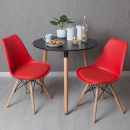 Conjunto Mesa Tower Redonda 80 cm Preta e Pack 2 Cadeiras Tilsen - Vermelho