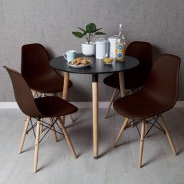 Presentes Miguel - Conjunto Mesa Tower Redonda 80 cm Preta e Pack 4 Cadeiras Tower Basic - Marrom