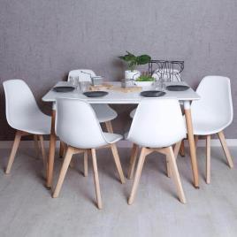 Conjunto Mesa Tower Retangular 120 x 80 cm Branca e Pack 6 Cadeiras Kelen - Branco