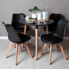 Conjunto Mesa Tower Redonda 80 cm Preta e Pack 4 Cadeiras Synk Pro - Preto