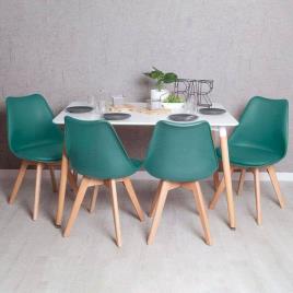 Conjunto Mesa Tower Retangular 120 x 80 cm Branca e Pack 4 Cadeiras Synk Basic - Verde-azulado