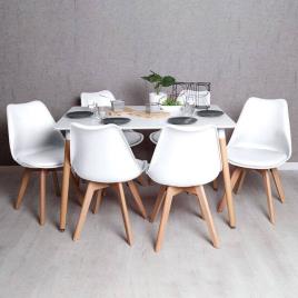Conjunto Mesa Tower Retangular 120 x 80 cm Branca e Pack 6 Cadeiras Synk Basic - Branco