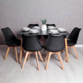 Presentes Miguel - Conjunto Mesa Retangular 120 x 80 cm Preta e 6 Cadeiras Nórdicas Synk - Preto
