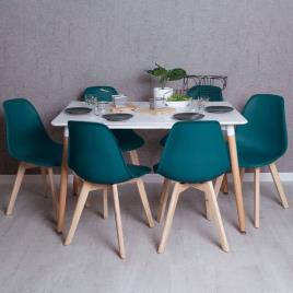 Presentes Miguel - Conjunto Mesa Tower Retangular 120 x 80 cm Branca e Pack 6 Cadeiras Kelen - Verde-azulado