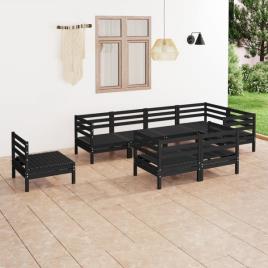 8 pcs conjunto lounge de jardim pinho maciço preto
