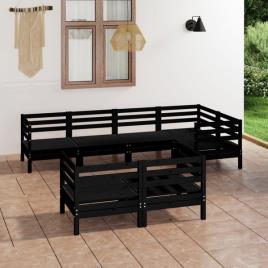 7 pcs conjunto lounge de jardim pinho maciço preto