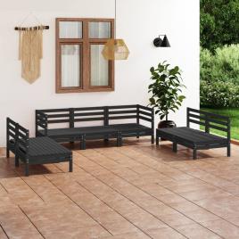 7 pcs conjunto lounge de jardim pinho maciço preto