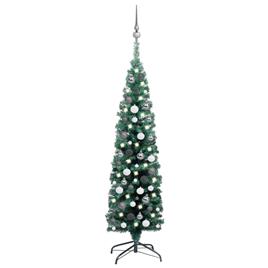 Árvore de Natal artificial fina c/ luzes LED/bolas 150 cm verde