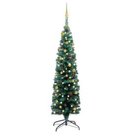 Árvore de Natal artificial fina c/ luzes LED/bolas 150 cm verde