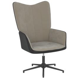 Cadeira de descanso PVC e veludo cinzento-claro