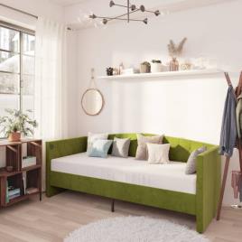Sofá-cama c/ colchão e saída USB 90x200 cm veludo verde-claro