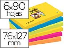 Bloco Notas Adesivas Post-It Super Sticky 76X127 mm c/ 90 Folhas (6 Blocos) Cores Sortidas Rio