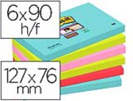 Bloco Notas Adesivas  Super Sticky 76X127 mm c/ 90 Folhas (6 Unidades) Cores Miami