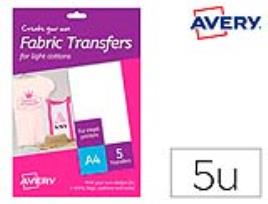 Papel Transfer  p/ Camisetas Algodon Color Blanco Ink-Jet Din A4 Pack de 5 Hojas