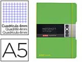 Caderno Herlitz Note Book Flex A5 Polipr. 40F Quadricula 4mm Verde Claro Fecha c/ Elasticos
