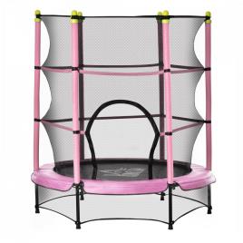 HOMCOM Trampolim para Crianças acima de 3 Anos Cama Elástica Infantil com Rede de Segurança e Estrutura de Aço para Interiores e Exteriores Carga 45kg 140x140x160cm Rosa