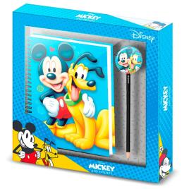 Conjunto caderno e esferográfica Mickey e Pluto