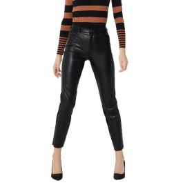 Emily Cintura Alta E Tornozelo Reto Calças Faux Leather XL Black